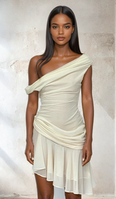 One-Shoulder-Plissee-Minikleid